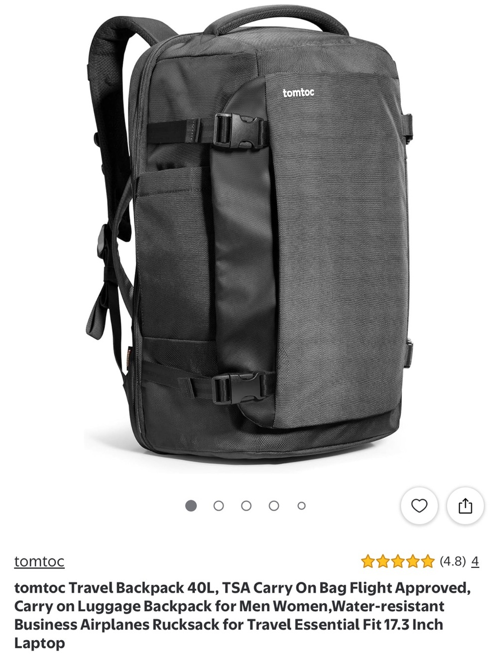 TomTac 40L Travel Backpack for Men — Black